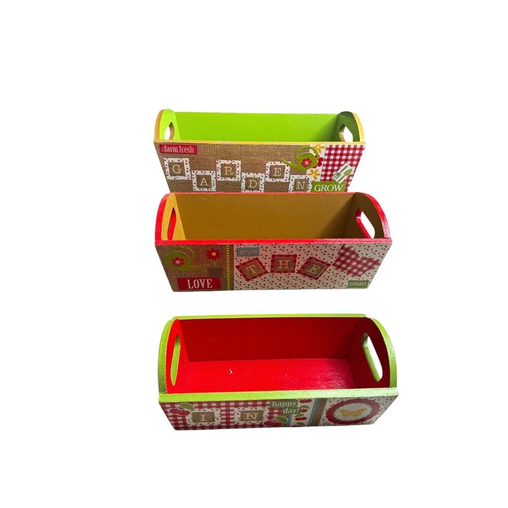 Set Of 3 Rectangular Decorative Wooden Storage Containers Totes - Picture 3 of 11